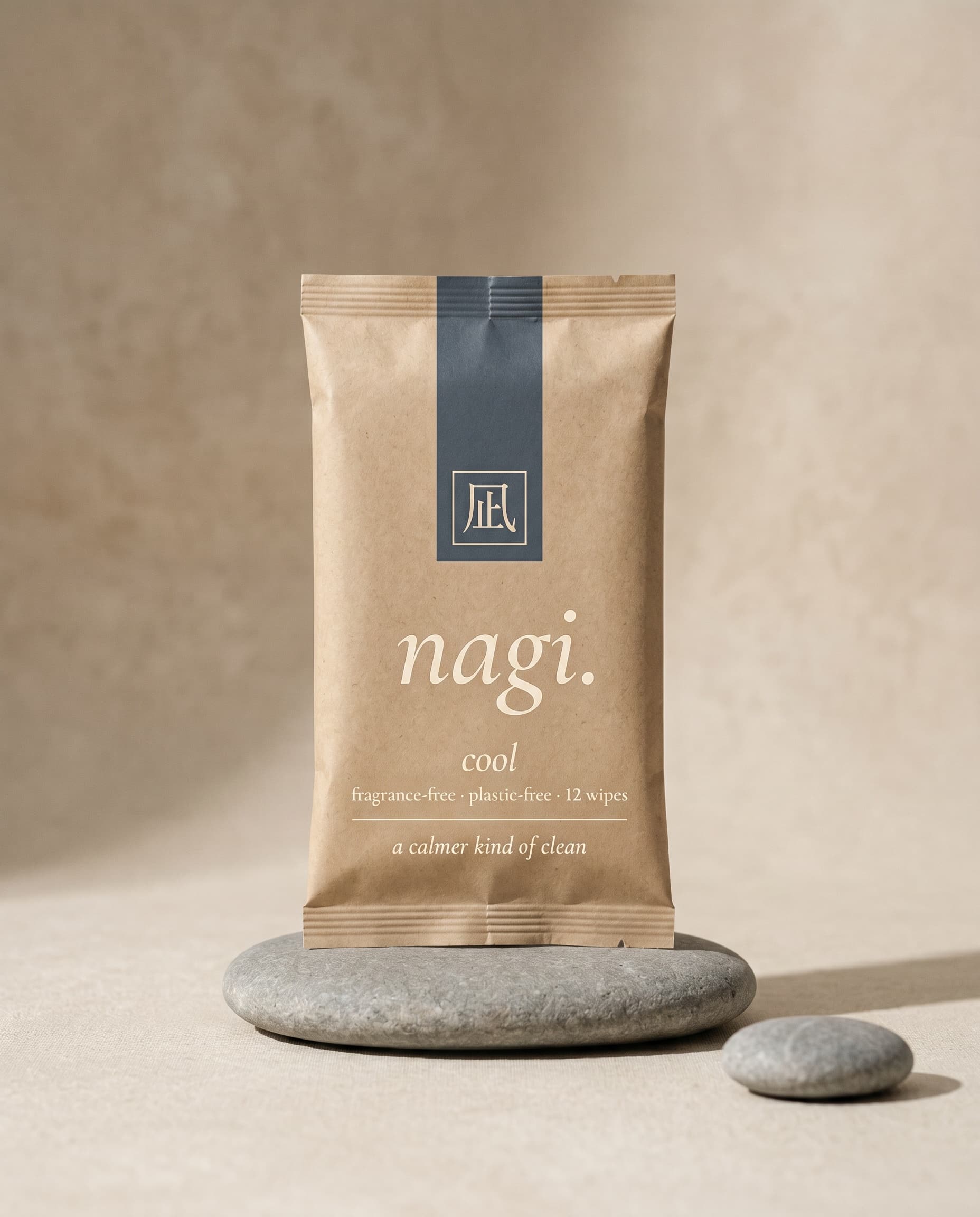 nagi cool — 100% cotton wipes on a smooth river stone
